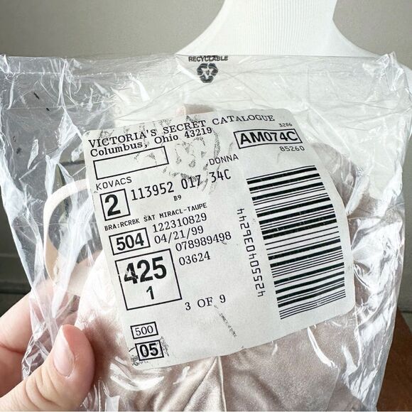 Victorias Secret Satin Second Skin Bra Vintage 90s Taupe 34C Push Up - Picture 8 of 8